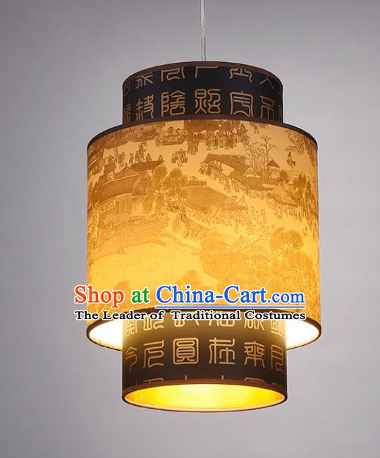 Chinese Classical Handmade Printing Parchment Palace Lanterns Traditional Hanging Lantern Ancient Ceiling Lamp