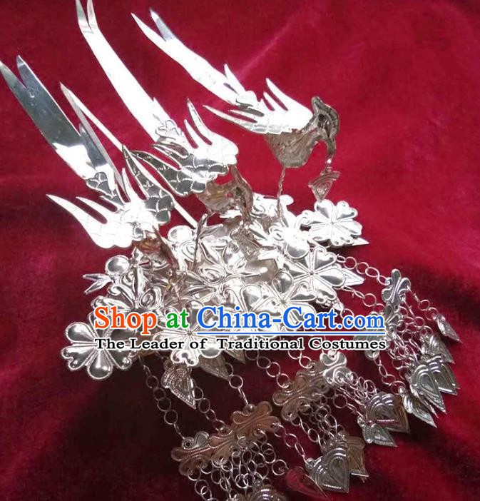 Traditional Chinese Miao Nationality Birds Hairpins Hair Accessories Sliver Hair Clip for Women