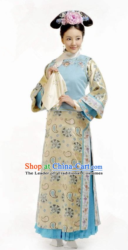 Chinese Qing Dynasty Princess Consort of YinE Mingyu Historical Costume Ancient Manchu Palace Lady Clothing for Women