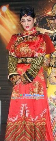 Chinese Ancient Qing Dynasty Manchu Empress Dowager Xiao Zhuang Historical Costume Embroidered Dress for Women