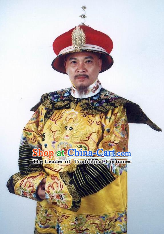 Chinese Qing Dynasty Emperor Qianlong Historical Costume Ancient Manchu King Clothing for Men