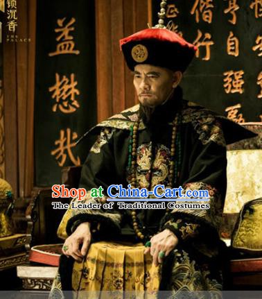 Chinese Qing Dynasty Monarch Replica Costumes Ancient Manchu Emperor Kangxi Historical Costume for Men