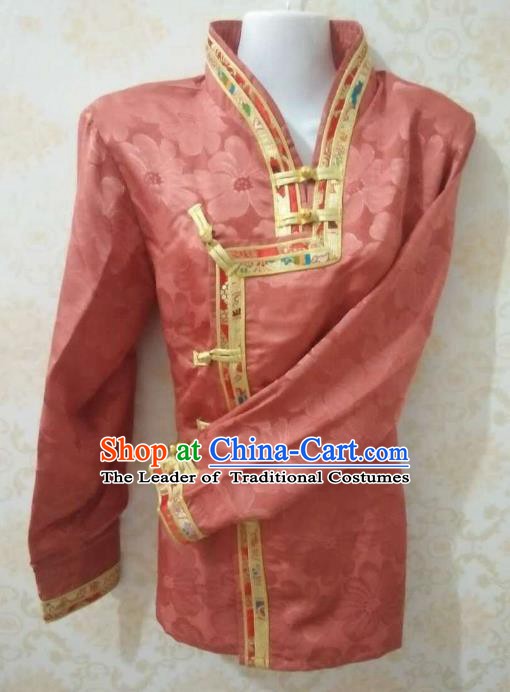 Chinese Tibetan Nationality Costume Red Blouse, Traditional Zang Ethnic Minority Shirts for Women