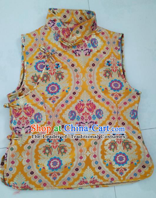 Chinese Tibetan Nationality Costume Golden Vest, Traditional Zang Ethnic Minority Waistcoat Clothing for Women