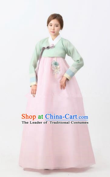 Korean Traditional Bride Palace Hanbok Clothing Green Blouse and Pink Dress Korean Fashion Apparel Costumes for Women