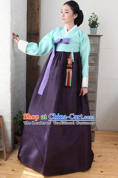 Korean Traditional Bride Palace Hanbok Clothing Green Blouse and Purple Dress Korean Fashion Apparel Costumes for Women