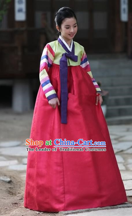 Korean Traditional Bride Palace Hanbok Clothing Green Blouse and Red Dress Korean Fashion Apparel Costumes for Women