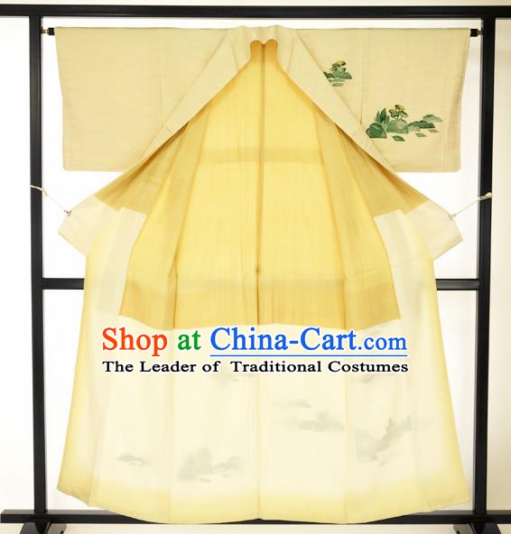 Japanese Ancient Male Yellow Kimono Costume Traditional Wafuku Hakama Haori Yukata for Men