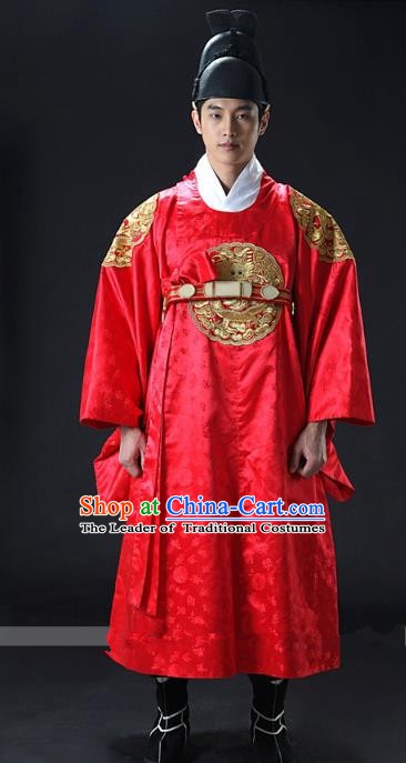 Asian Korean Traditional Palace Emperor Hanbok Clothing Ancient Korean King Red Robe Costume for Men