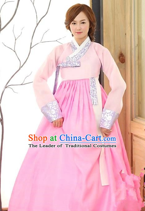 Korean Traditional Palace Garment Hanbok Fashion Apparel Costume Bride Pink Dress for Women