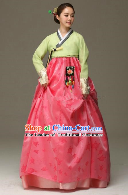 Korean Traditional Garment Palace Hanbok Fashion Apparel Costumes Bride Green Blouse and Dress for Women