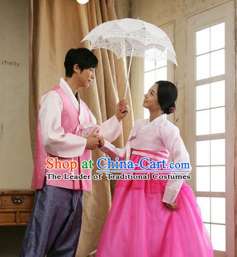 Korean Traditional Garment Palace Pink Hanbok Fashion Apparel Bride and Bridegroom Costumes