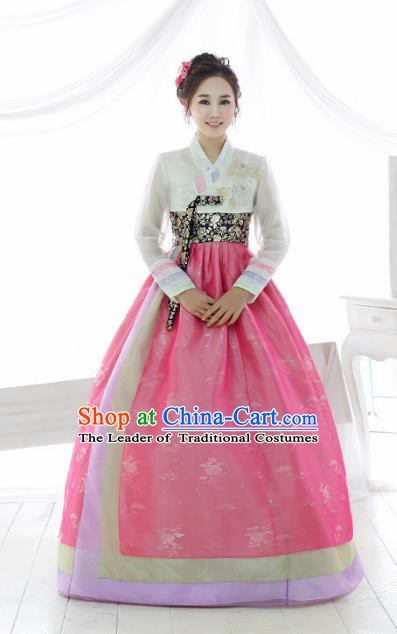 Korean Traditional Garment Palace Hanbok White Blouse and Pink Dress Fashion Apparel Bride Costumes for Women