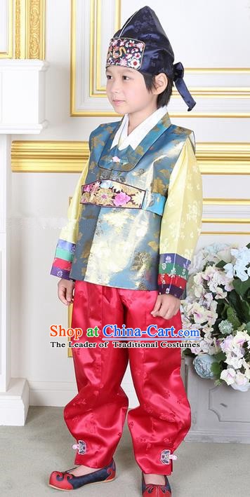 Korean Traditional Hanbok Clothing Korean Boys Hanbok Costumes Blue Shirt and Red Pants for Kids