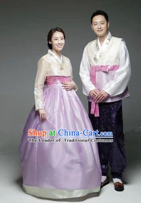 Asian Korean Traditional Hanbok Clothing Ancient Korean Palace Bride and Bridegroom Costumes Complete Set