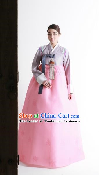 Korean Traditional Handmade Palace Hanbok Lilac Blouse and Pink Dress Fashion Apparel Bride Costumes for Women