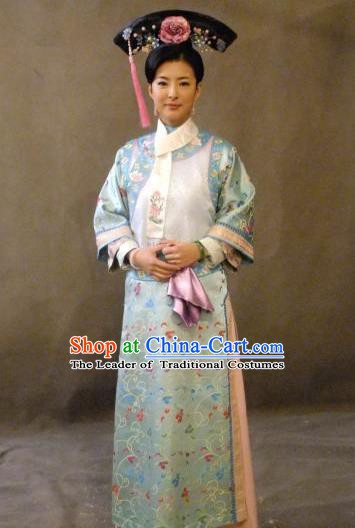 Chinese Ancient Qing Dynasty Dress Manchu Imperial Concubine Embroidered Costume for Women