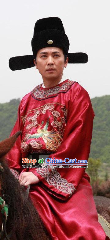 Chinese Ancient Ming Dynasty Magistrate Official Replica Costume Red Gwanbok for Men