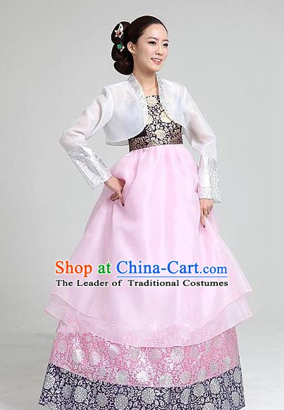 Top Grade Korean Bride Traditional Palace Hanbok White Blouse and Pink Dress Fashion Apparel Costumes for Women