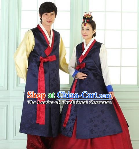 Asian Korean Palace Hanbok Ancient Traditional Wedding Bride and Bridegroom Costumes Complete Set