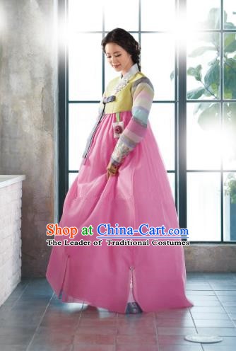 Top Grade Korean Hanbok Traditional Yellow Blouse and Pink Dress Fashion Apparel Costumes for Women