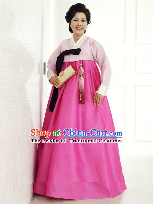 Top Grade Korean Hanbok Traditional Hostess Pink Blouse and Rosy Dress Fashion Apparel Costumes for Women