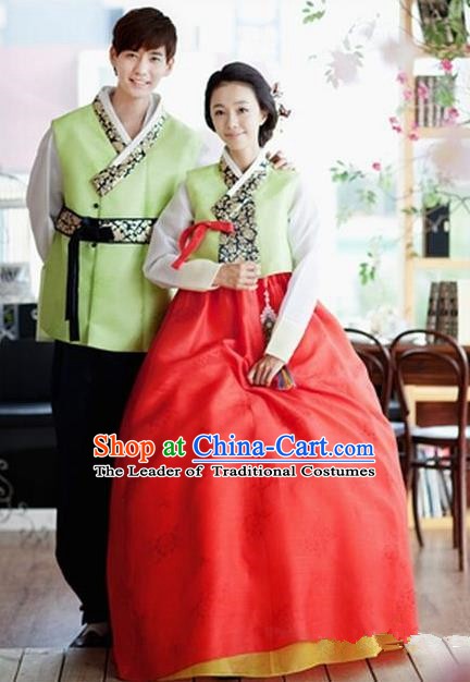 Asian Korean Traditional Wedding Hanbok Ancient Korean Bride and Bridegroom Costumes Complete Set