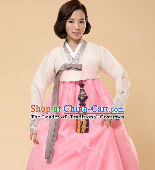 Top Grade Korean Hanbok Traditional White Blouse and Pink Dress Fashion Apparel Costumes for Women