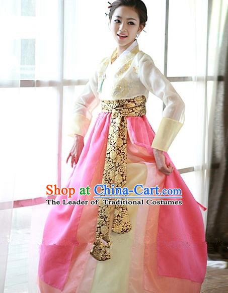 Top Grade Korean Hanbok Traditional White Blouse and Pink Dress Fashion Apparel Costumes for Women