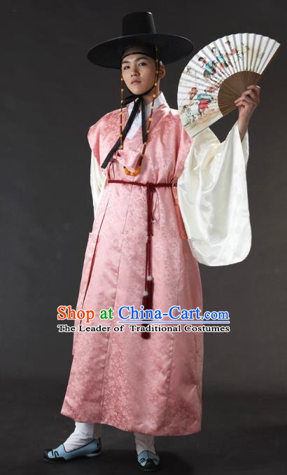 Asian Korean Traditional Costume Ancient Nobility Childe Bridegroom Pink Hanbok for Men