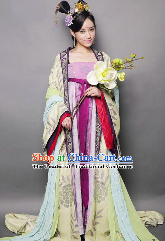 Chinese Ancient Palace Lady Tang Dynasty Princess Embroidered Mullet Dress Historical Costume for Women