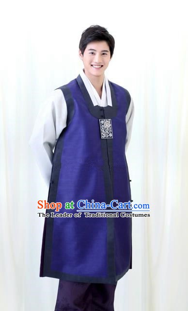 Asian Korean Traditional Royalblue Costumes Ancient Korean Hanbok Bridegroom Wedding Costumes for Men