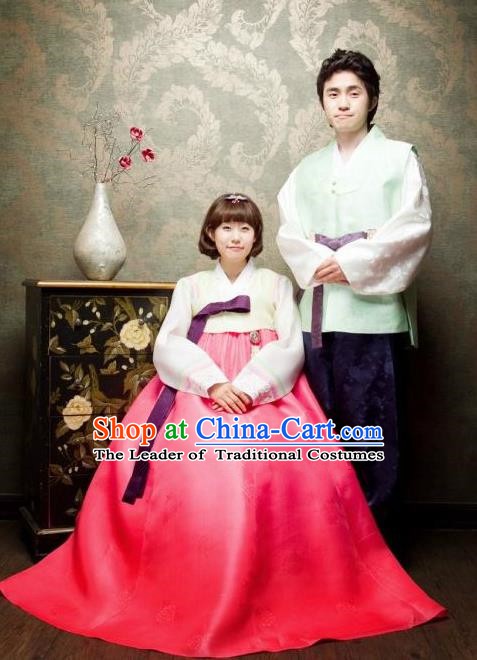 Asian Korean Traditional Wedding Costumes Ancient Korean Hanbok Bride and Bridegroom Costumes Complete Set