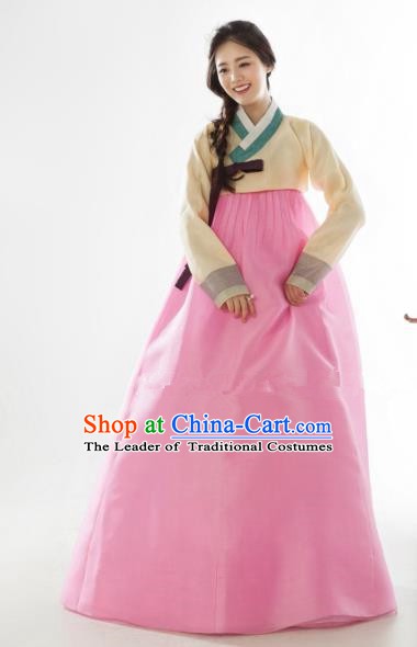 Korean Traditional Bride Tang Garment Hanbok Formal Occasions Yellow Blouse and Pink Dress Ancient Costumes for Women