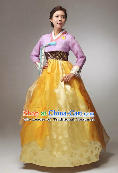 Korean Traditional Bride Tang Garment Hanbok Formal Occasions Pink Blouse and Yellow Dress Ancient Costumes for Women