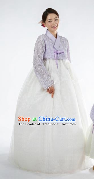 Korean Traditional Bride Tang Garment Hanbok Formal Occasions Lilac Blouse and White Dress Ancient Costumes for Women
