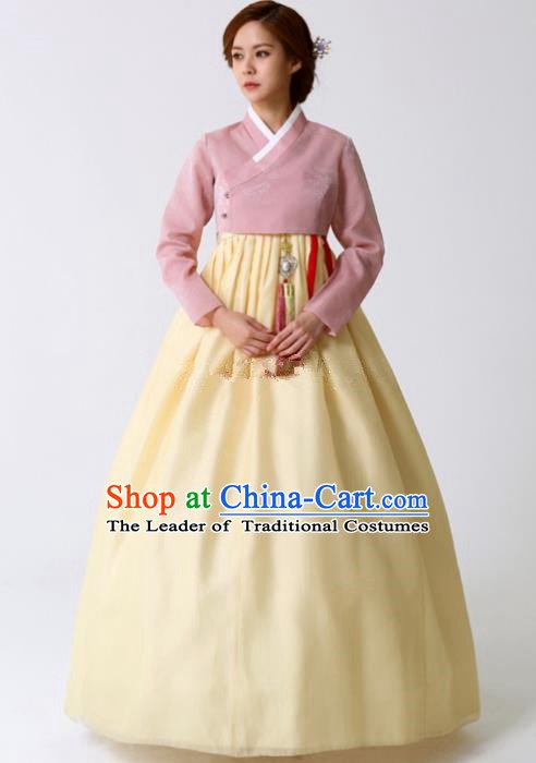 Korean Traditional Bride Tang Garment Hanbok Formal Occasions Pink Blouse and Yellow Dress Ancient Costumes for Women