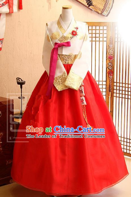 Korean Traditional Bride Tang Garment Hanbok Formal Occasions White Blouse and Red Dress Ancient Costumes for Women