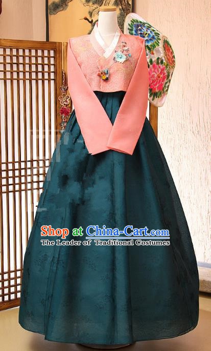 Korean Traditional Bride Tang Garment Hanbok Formal Occasions Pink Blouse and Atrovirens Dress Ancient Costumes for Women