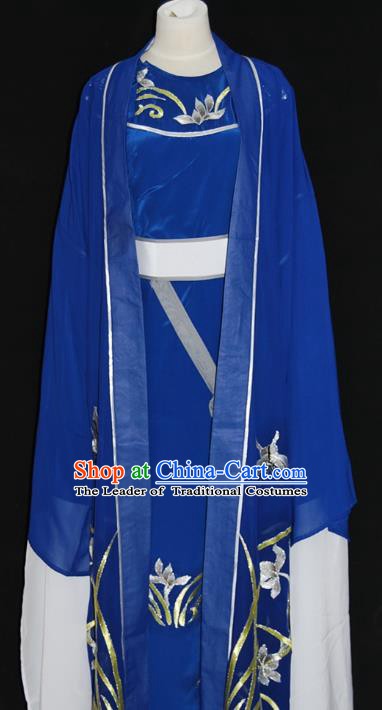 China Traditional Beijing Opera Niche Embroidered Orchid Costume Chinese Peking Opera Scholar Blue Robe for Adults