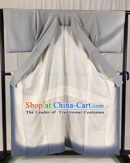 Japanese National Costume Grey Kimono Ancient Palace Wafuku Hakama Yukata Robe for Men