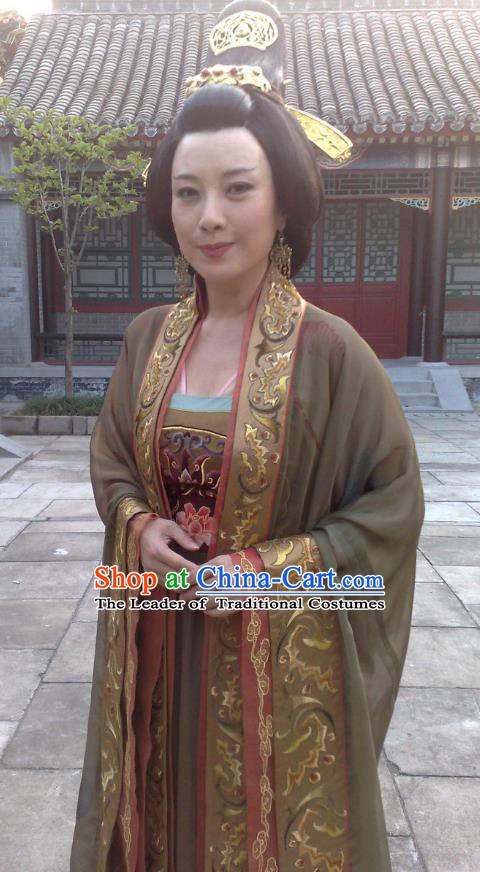 Chinese Traditional Tang Dynasty Empress Wu Zetian Embroidered Dress Queen Replica Costume for Women