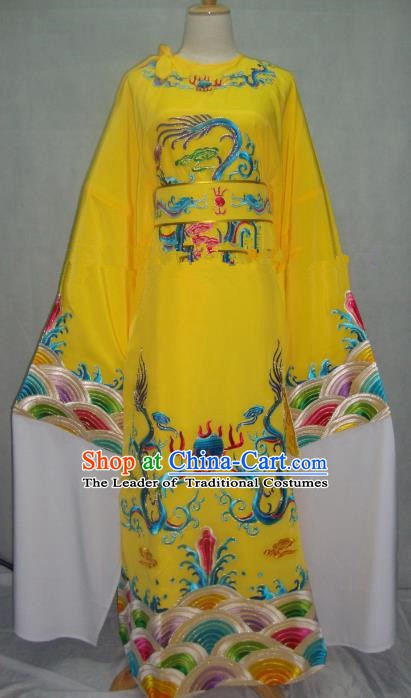 China Beijing Opera Lang Scholar Yellow Embroidered Robe Chinese Traditional Peking Opera Niche Costume for Adults