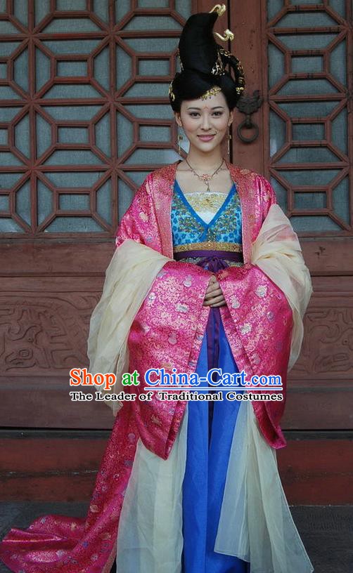 Chinese Traditional Tang Dynasty Palace Princess Anle Embroidered Replica Costume for Women