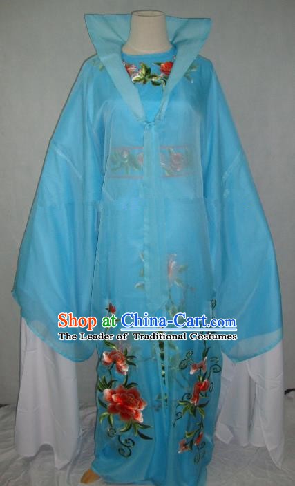 Traditional Chinese Beijing Opera Scholar Niche Costume Embroidered Blue Robe for Adults