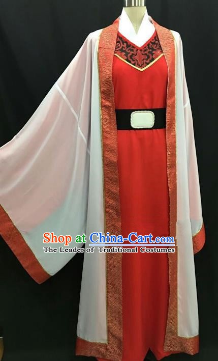 Top Grade Chinese Beijing Opera Young Men Red Robe Peking Opera Niche Costume for Adults