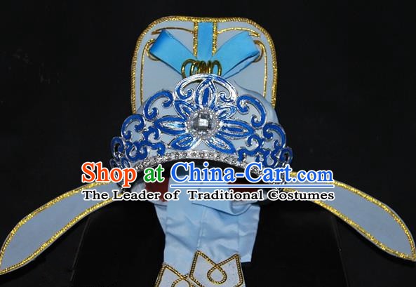 China Traditional Beijing Opera Young Men Headwear Chinese Peking Opera Niche Blue Hats for Men