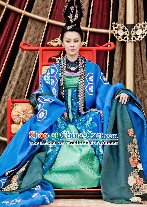 Chinese Ancient Tang Dynasty Emperor Wu Zetian Hanfu Dress Empress Tailing Embroidered Historical Costume for Women