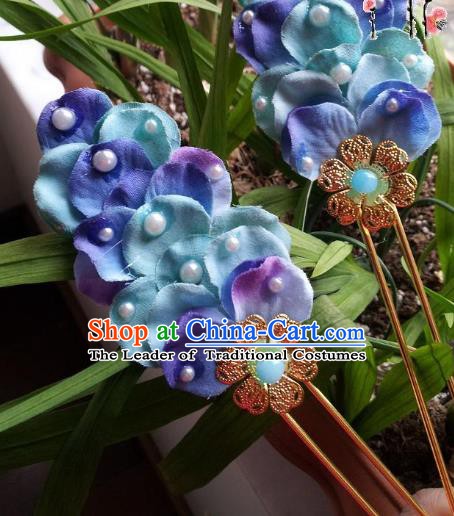 Chinese Ancient Hair Accessories Bride Blue Hairpins Headwear for Women