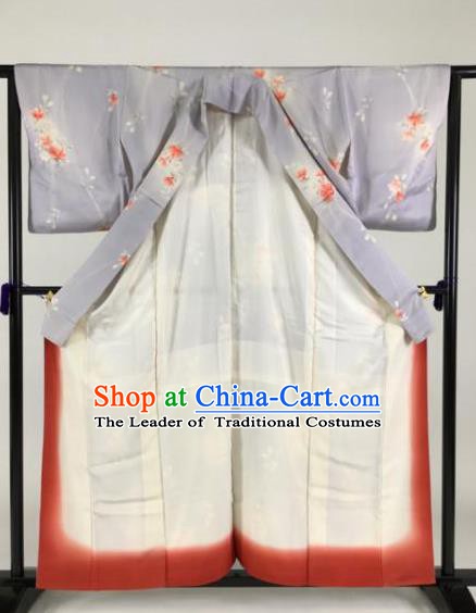 Japan Traditional Kimonos Light Purple Furisode Kimono Ancient Yukata Dress Formal Costume for Women